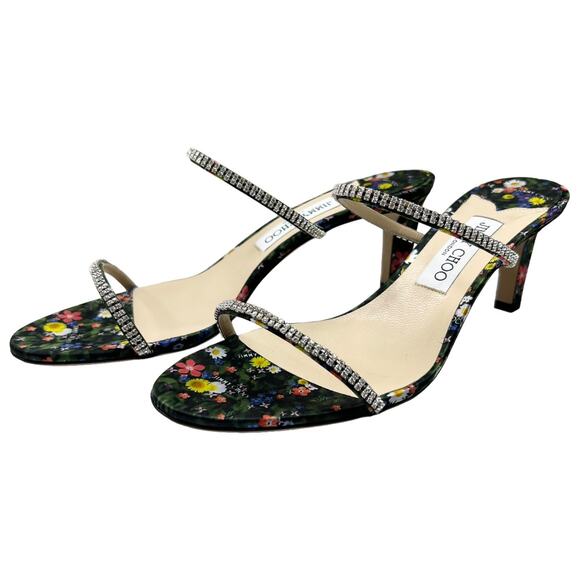 JIMMY CHOO Brea 65 Crystal Embellished Sandals EU 40 US 10 Floral Satin Mules - Picture 4 of 15